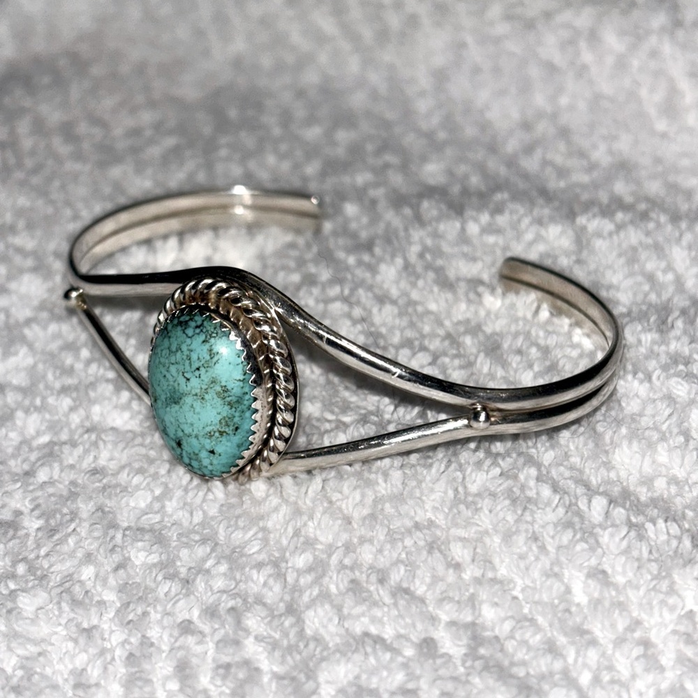 MKM Signed Sterling & Turquoise Cuff Bracelet